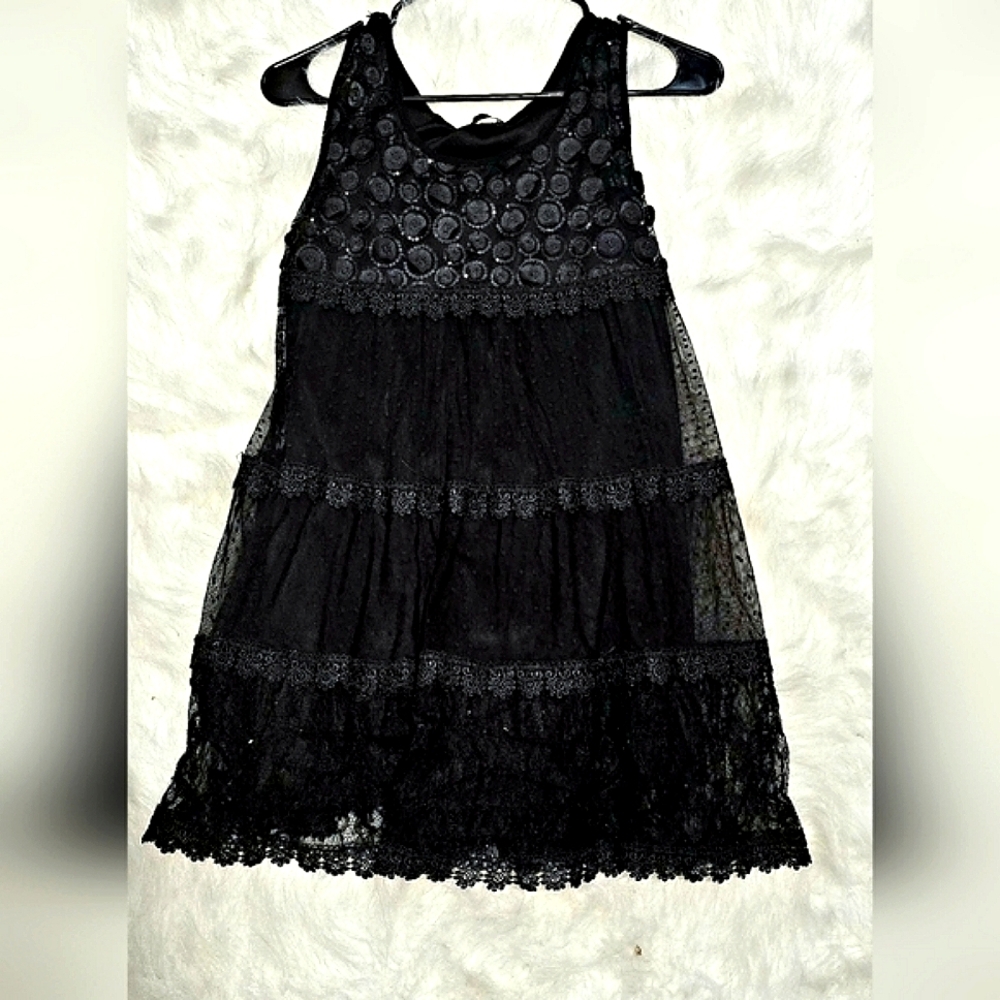Mini Black Dress by John Fashion with Floral Textured Sequins